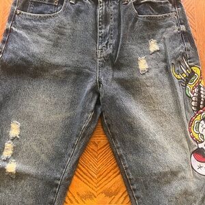 ED HARDY Men’s Distressed Jeans with Colorful Graphic
